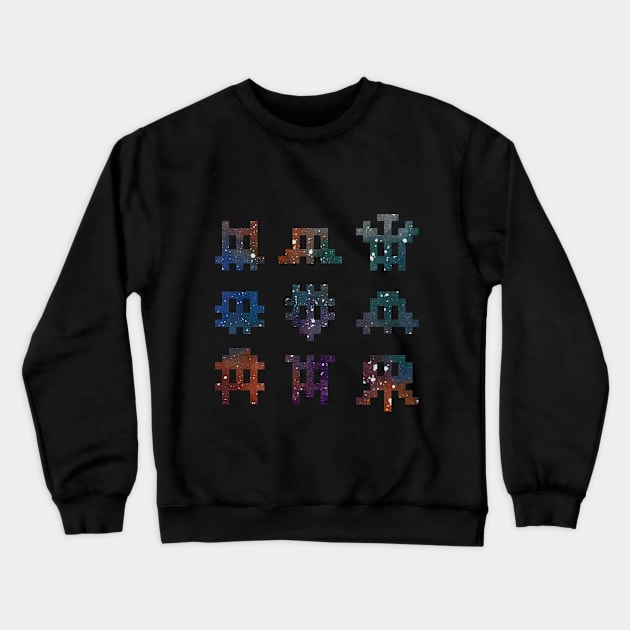 Watercolour Pixel Invaders Crewneck Sweatshirt by randomgeekery